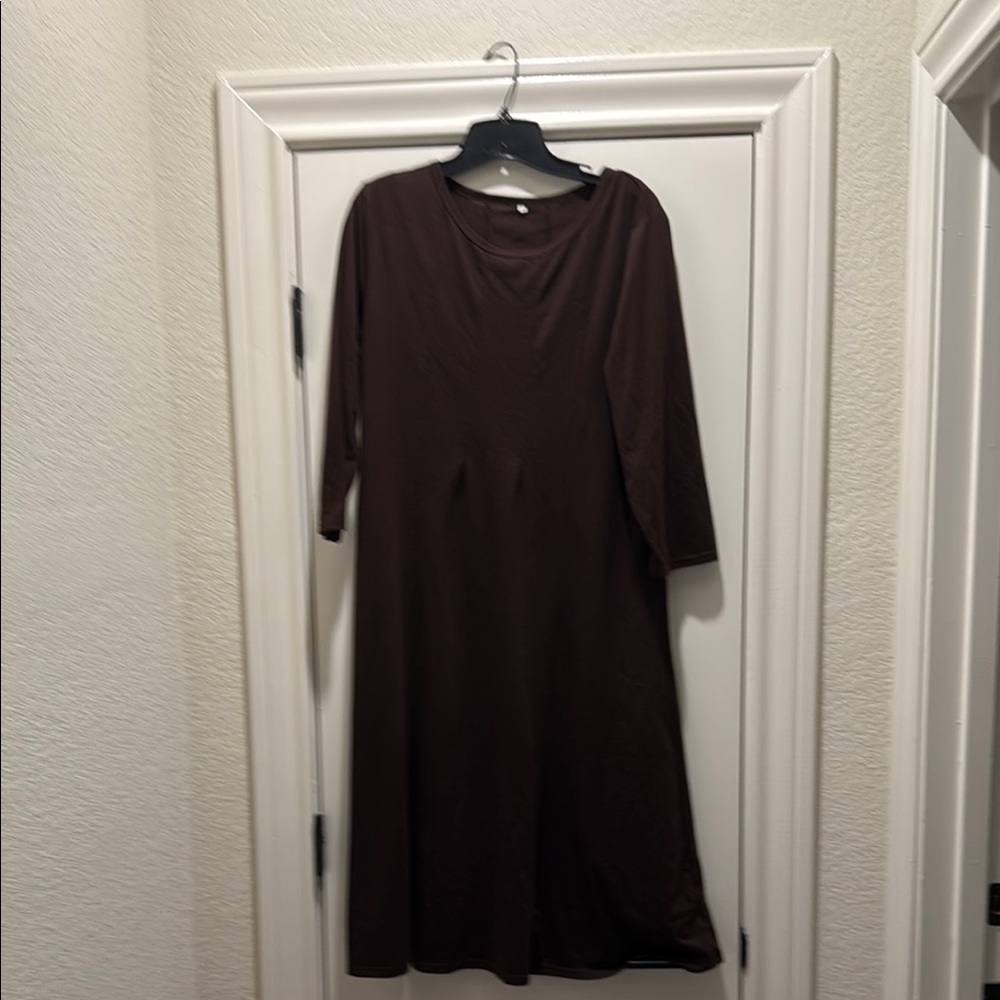 A-Line Long Sleeve Crew Neck Dress